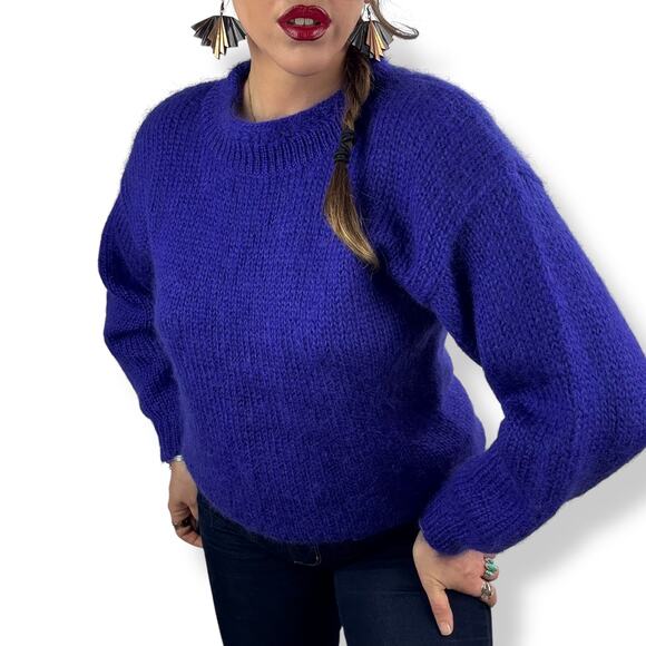 80's purple mohair and wool blend crewneck sweater by RAFAELLA - Picture 12 of 16